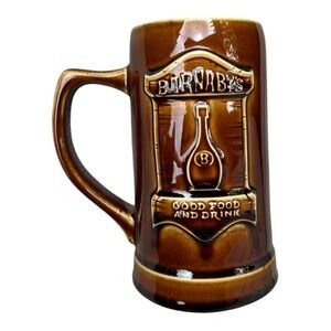 HALL Pottery Barnaby’s Good Food And Drink Mug Beer Stein Brown. Made in USA